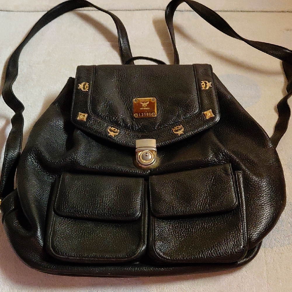 MCM Vintage German Made Black Leather Backpack With Studs/Michael Cromer